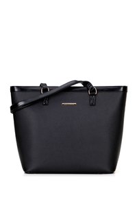 Borsa tote nera realizzata in materiale sintetico testurizzato. Caratterizzata da doppi manici, dettagli del logo discreti e una forma rettangolare strutturata.