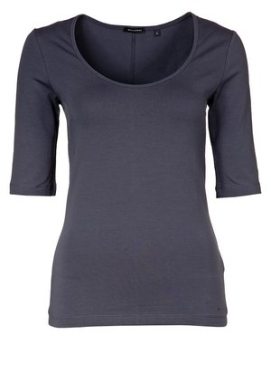 Dunkelgraues Shirt mit Rundhalsausschnitt und halblangen Ärmeln, schmaler Schnitt und glatter Stoffstruktur, Größe klein, Marke Marc O’Polo.