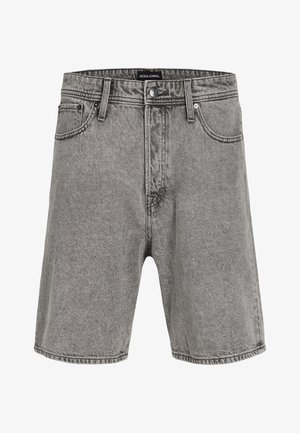 Grau melierte Jeansshorts mit Gürtelschlaufen, vorderer Knopfleiste und Reißverschluss sowie vorderen Taschen der Marke Jack & Jones.