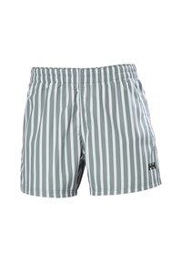 Bañador a rayas en verde y blanco con cintura elástica, que presenta un logo en negro en la parte inferior derecha.
