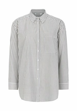 Gestreepte button-up shirt in wit en grijs, met een kraag, lange mouwen, een enkele borstzak en een afgeronde zoom.