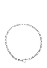 Collana in argento con maglie intrecciate, chiusura a gancio rotonda e finitura liscia e lucida.