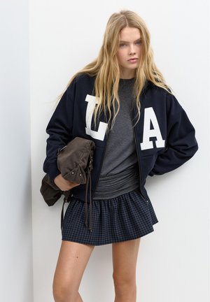 PULL&BEAR PRINTED  - Felpa con zip - dark blue