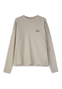 Beige langærmet skjorte i en struktureret vaffelstrik med rund halsudskæring og broderet "Pegador" logo på venstre bryst.