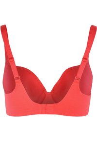 Czerwony, wyściełany biustonosz z regulowanymi ramiączkami i gładkim wykończeniem. Posiada głęboki dekolt i bezszwowy design, który zapewnia komfort i wsparcie.