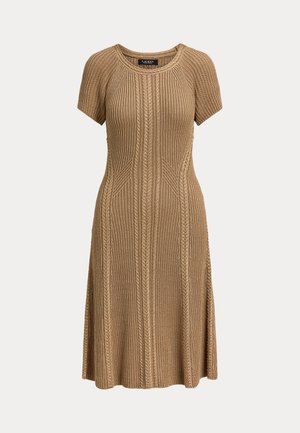 Lauren Ralph Lauren, CABLE & RIB-KNIT SHORT-SLEEVE DRESS - Φόρεμα-πουλόβερ - gold-colored