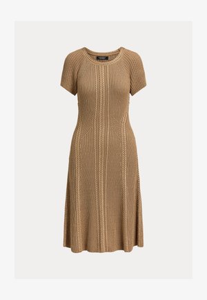 Lauren Ralph Lauren, CABLE & RIB-KNIT SHORT-SLEEVE DRESS - Φόρεμα-πουλόβερ - gold-colored