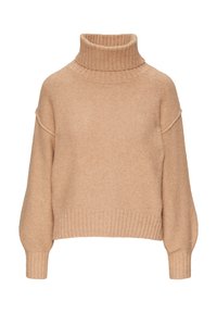 Beige coltrui van zachte stof, met ingezette schouders en geribde manchetten en zoom. Loose fit met een gezellige, relaxte uitstraling.