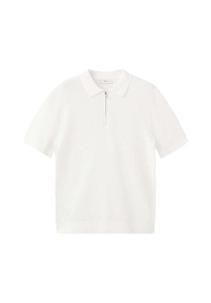 Polo blanc à manches courtes avec un corps texturé, un col et une fermeture éclair à l'avant.