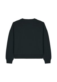 Zwarte sweatshirt met een ronde hals, verlaagde schouders, lange mouwen en een cropped snit. Zachte stof met een gladde textuur.