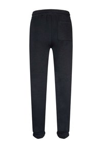 Pantaloni della tuta neri con vita elastica, caviglie elastiche e una sola tasca a toppa sul lato posteriore destro.