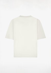 Korte mouwen, ronde hals t-shirt in off-white kleur. Gemaakt van zachte stof met een gladde textuur. Eenvoudig ontwerp, zonder patronen of accenten.