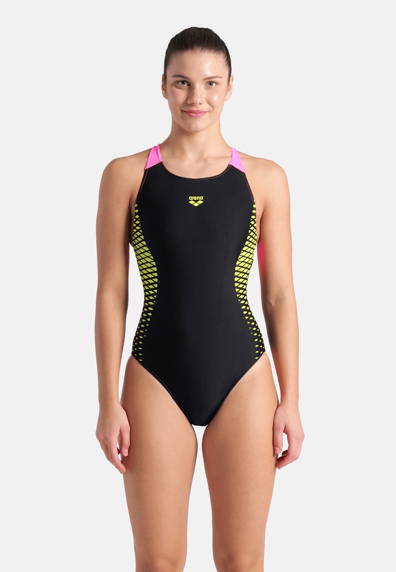 Arena OPENINGS - Costume da bagno - black-shocking pink-soft green