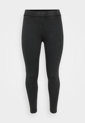 Sorte leggings laget av ribbestrikket stoff, med høy midje og tettsittende silhuett, med en glatt tekstur og uten synlige mønstre.