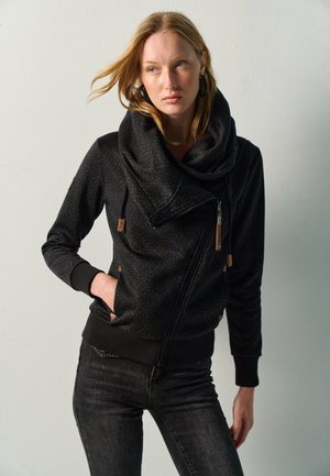 Koroshi, SUDADERA ABIERTA CON CAPUCHA ESTAMPADA - Sudadera con cremallera - black