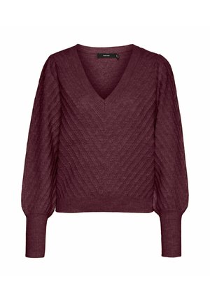 Vero Moda, STRICKPULLOVER VMSTINNA LS V-NECK STITCH BLOUSE GA EXC - Pullover - winetasting