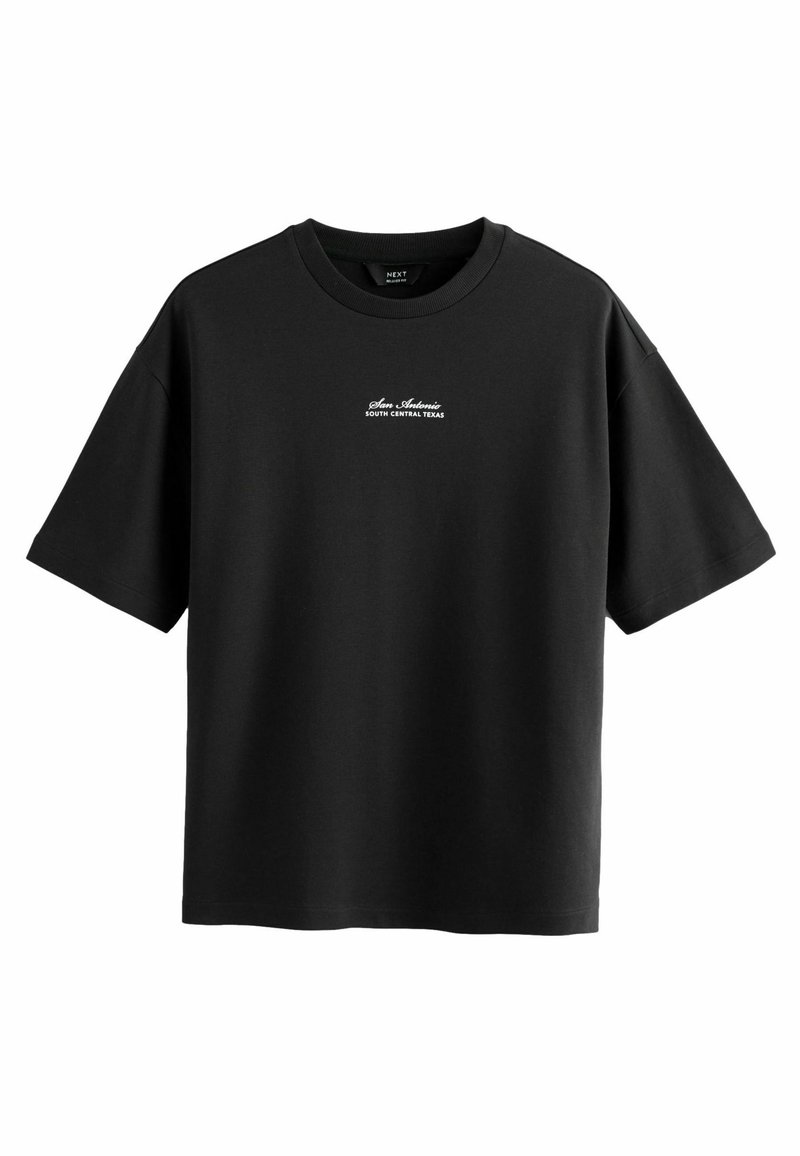 Next T-shirt print - black text
