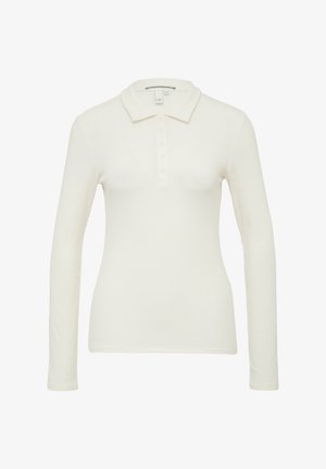 Langarm polo shirt in romige ribstof, met een omklapbare kraag en een knopenlijst met vijf knopen, zachte textuur.