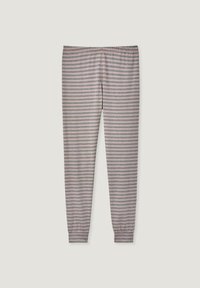 Striped leggings in light pink and gray. Made of soft, stretchy fabric with a fitted design and elastic waistband for comfort.