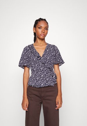 ONLCARLY WRAP SHORT - Bluse - dark blue/white