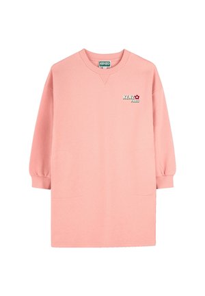 Roze sweatshirt jurk met V-hals, lange mouwen en voorzakken. Voorzien van het 'KENZO PARIS' logo in wit en rood op de borst. Zachte textuur.