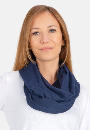 Navyblauer Infinity-Schal aus leichtem, strukturiertem Stoff, mit einem weichen Fall und einem durchgehenden Loop-Design.