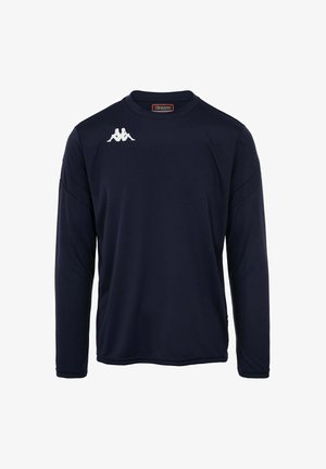 Camiseta atlética de manga larga en color navy, hecha de una tela suave. Tiene un escote redondo y el logo blanco de Kappa en el pecho.