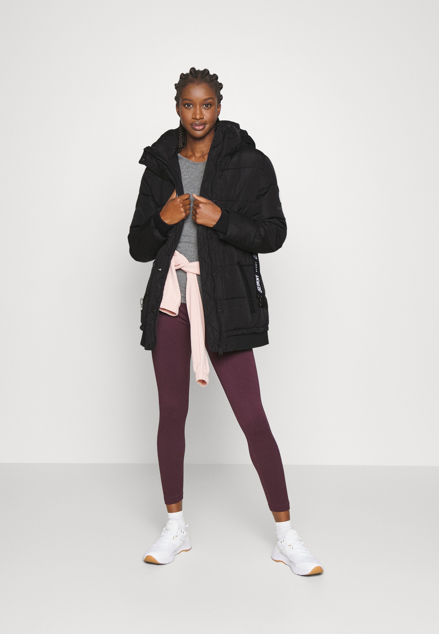 dkny belted puffer jacket