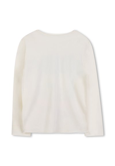 Langarmoberteil in Cremeweiß, aus weicher Baumwolle gefertigt, mit Rundhalsausschnitt und glatter Textur ohne Muster oder Verzierungen.