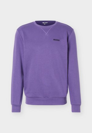 Violetti pitkähihainen pyöreäkauluksinen collegepaita, jossa on resorit hihansuissa ja helmassa sekä pieni musta "BORG"-logo vasemmassa rinnassa.