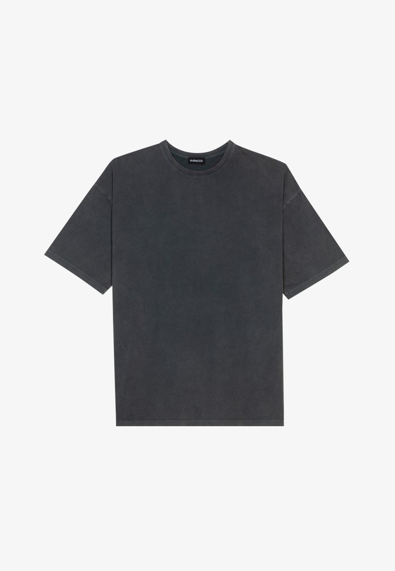 Grå bomulds t-shirt med korte ærmer, rund halsudskæring og en ustruktureret pasform. Glat tekstur med subtile farvevariationer.