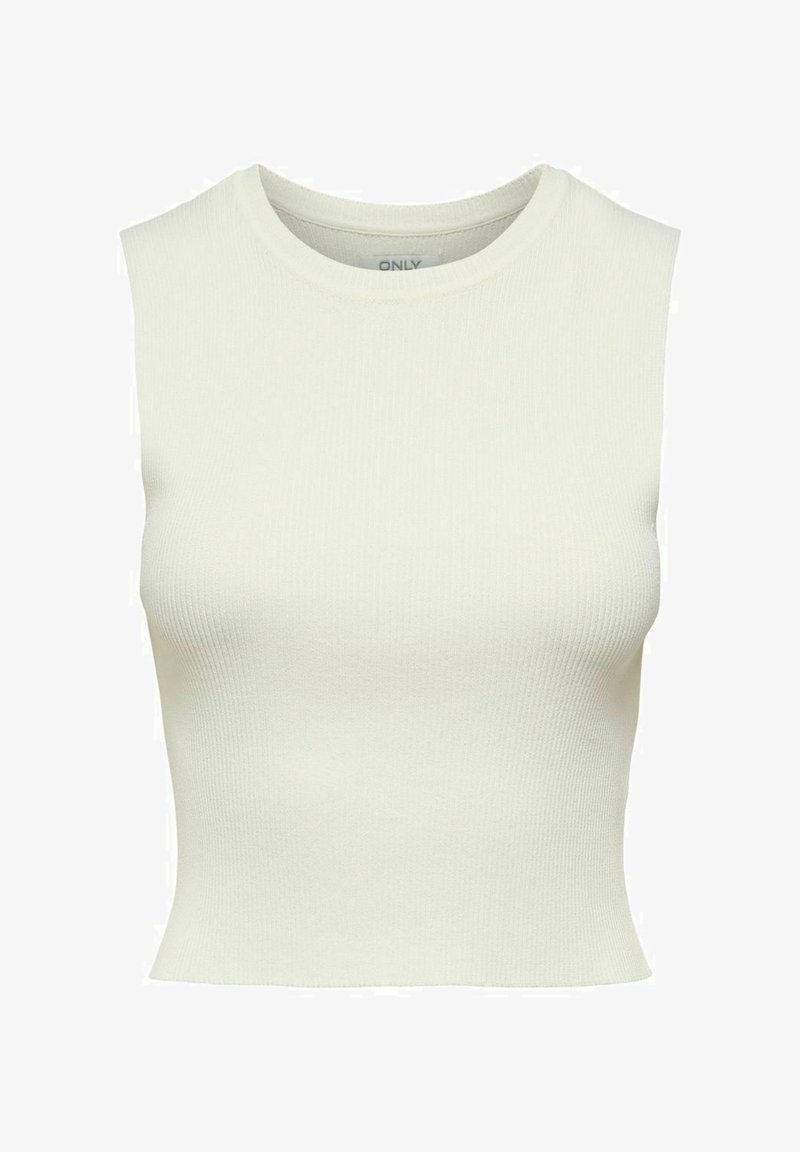 Hihaton ribbikuvioinen paita off-white-värissä. Siinä on klassinen pyöreä kaula-aukko ja muotoiltu siluetti, ja se on valmistettu joustavasta, kevyestä kankaasta.