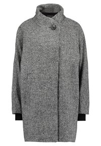 Grijze houndstooth jas met een hoge kraag, enkele knoopsluiting en zijzakken. Voorzien van zwarte ribgebreide manchetten. Ontworpen in een relaxte pasvorm.