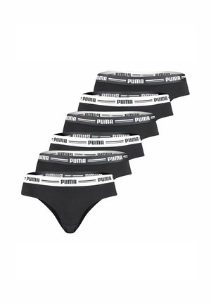 Schwarzes Baumwoll-Tanga-Unterwäsche-Set mit einem weißen Puma-Logo-Bund, das eine glatte Textur und ein klassisches, minimalistisches Design bietet.
