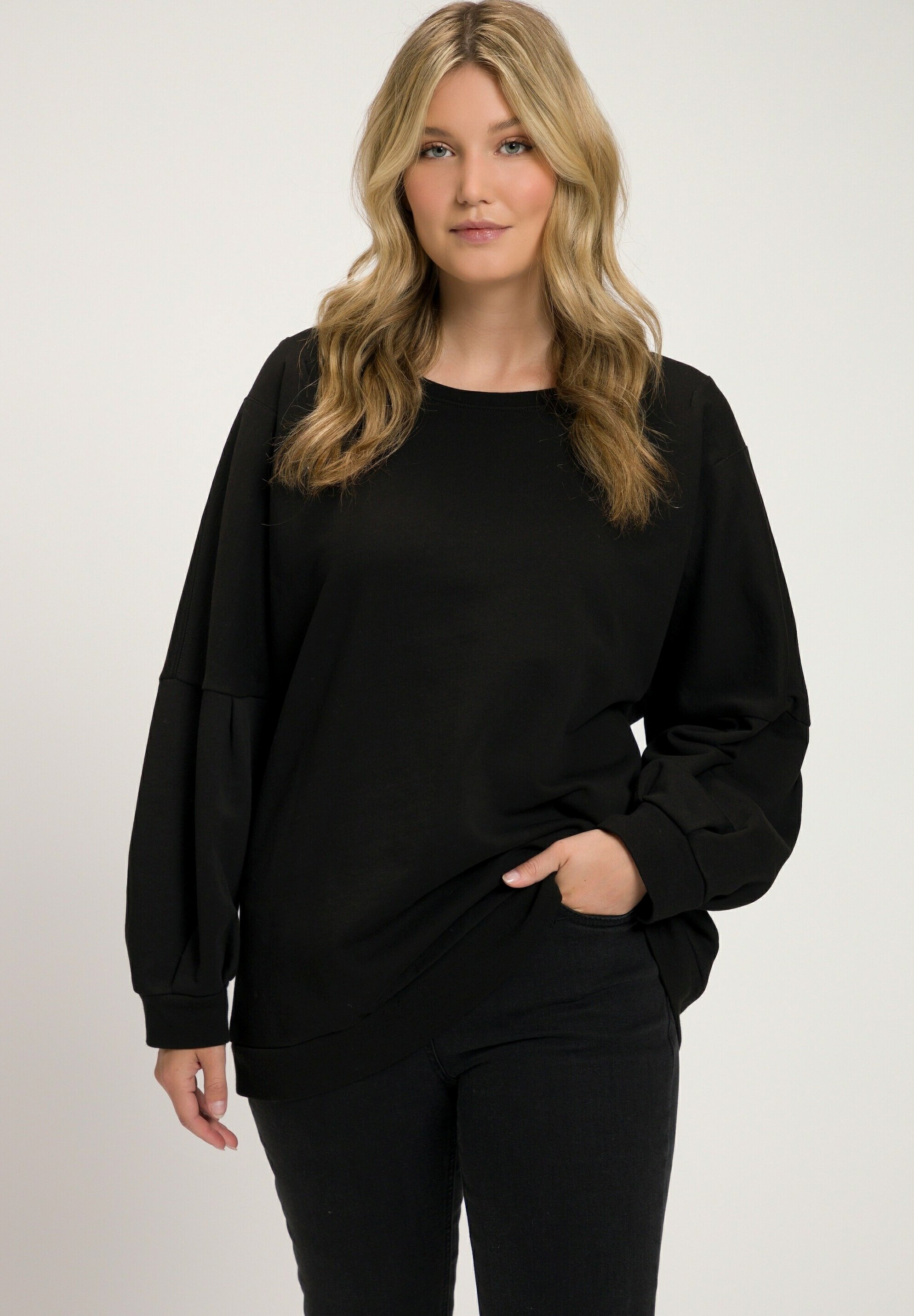 Ulla Popken Damen Sweatshirt – Lässiges Oversize Shirt Mit Kängurutasche Und Hohem Stehkragen