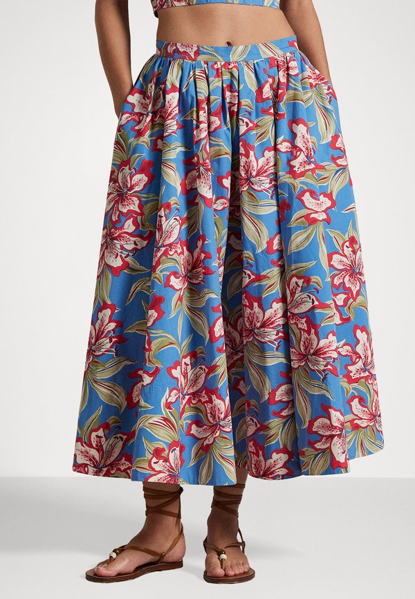 PARTED COTTON POPLIN KNEE FULL - A-line skirt - royal