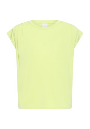 Brezrokavna svetlo zelena ženska majica z okroglim izrezom in sproščenim krojem, položena ravno na belem ozadju.