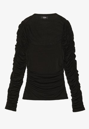 TENCEL ™ SQUARE NECK RUCHED TOP - Long sleeved top - black