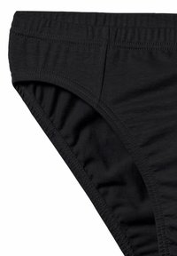 Schwarze Bikinihose aus weichem, dehnbarem Material. Verfügt über geraffte Textur an den Seiten und nahtlose Kanten für eine enganliegende Passform.