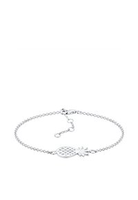 Silver armband med en delikat kedja och en ananasberlock med ett texturerat rutmönster och blad. Justerbar låsning.
