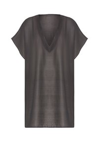 Crna, prozirna tunika s V-izrezom, kratkim dolman rukavima i slobodnim krojem. Mekana tekstura i lagani materijal.