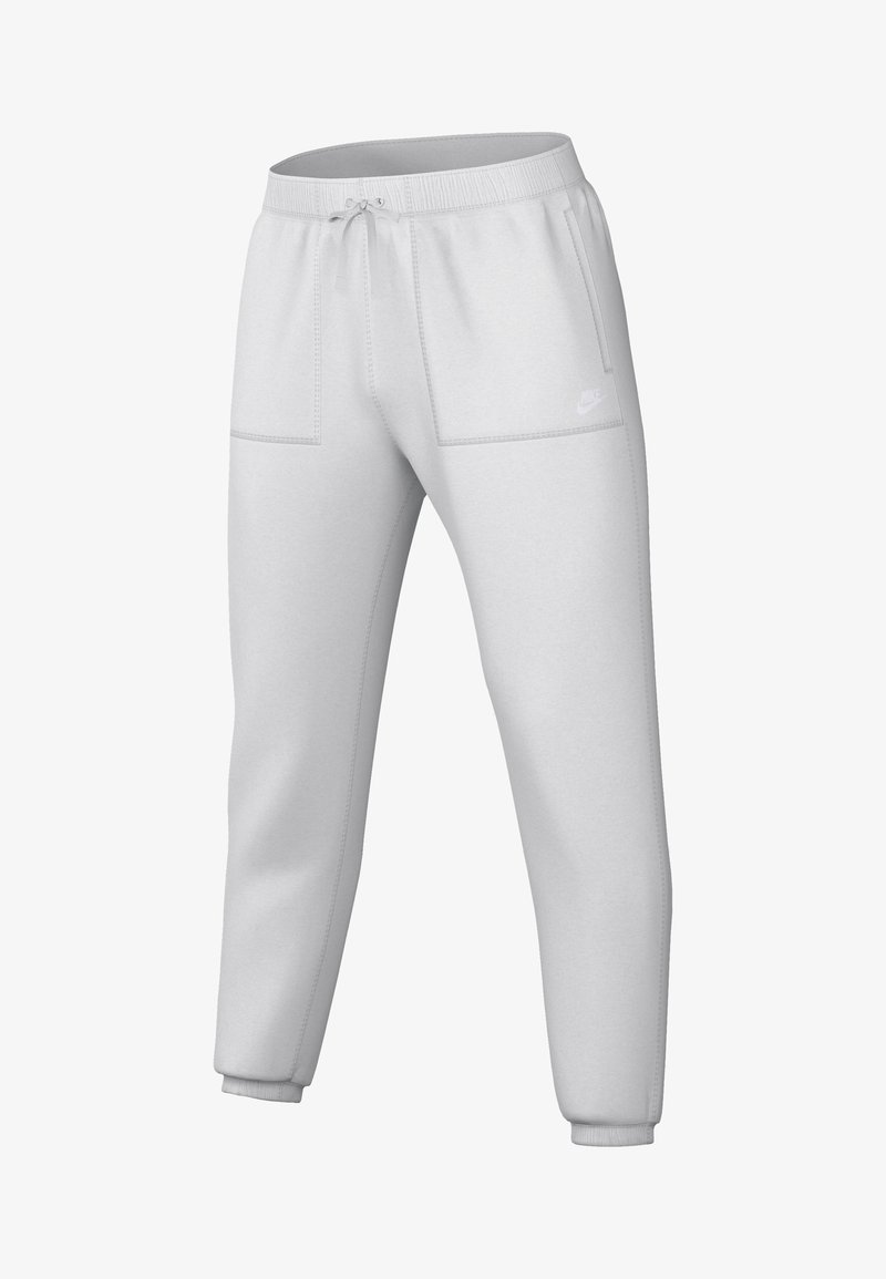 Hellgraue Jogginghosen mit elastischem Bund und verstellbarem Kordelzug. Mit zwei Fronttaschen und gerippten Bündchen an den Knöcheln.
