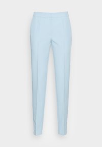 Ljusblå skräddarsydda byxor i glattyg med slim fit. Har platt framkant och minimal detaljering utan fickor.