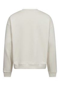 Ensfarvet, off-white langærmet sweatshirt med ribstrikkede manchetter og kant, vist bagfra på hvid baggrund.