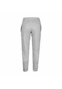 Graue Sweatpants mit weichem Material, schmal zulaufendem Bein, elastischem Bund und Taschen. Keine sichtbaren Muster oder Hardware-Details.
