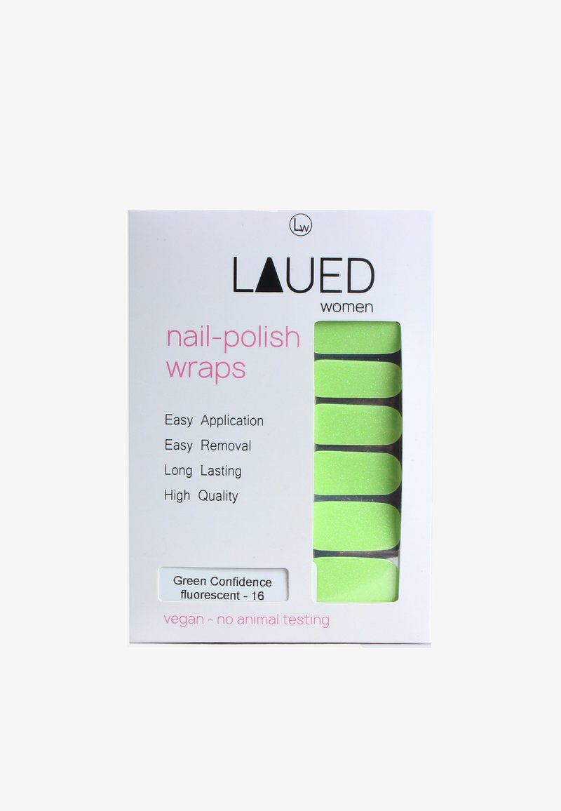 Wraps pour ongles LAUED pour femmes en vert fluorescent, offrant une application facile, un retrait simple, une longue tenue, une haute qualité, vegan et sans tests sur les animaux.