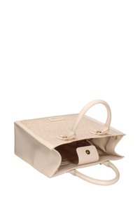 Borsa tote beige con motivo impresso, forma strutturata, doppi manici e chiusura a pressione. L'interno presenta una tasca con chiusura a pressione.