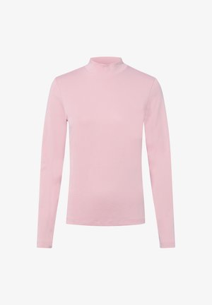 Langärmliges, pinkes Rollkragenhemd aus weichem Baumwollmaterial. Verfügt über ein tailliertes Design und einen gerippten Kragen. Einfach und einfarbig ohne Muster.