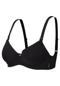 Svart bh med lätt vadderade kupor, justerbara band och enkel hysk- och hakstängning. Tillverkad av mjukt, stretchigt tyg med diskret branding.
