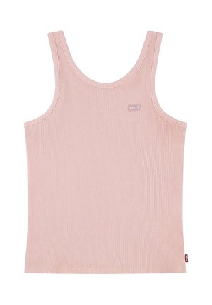 Camiseta sin mangas acanalada en rosa claro con escote redondo, pequeño parche con el logo de Levi's en el pecho y etiqueta lateral.